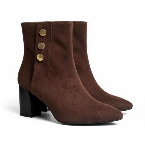 Kahve Kadife Gold Aksesuar Detaylı Kadın Sivri Burunlu Bot