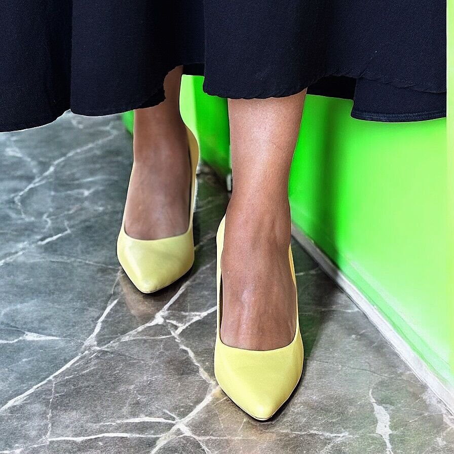 Sarı Hakiki Deri Stiletto