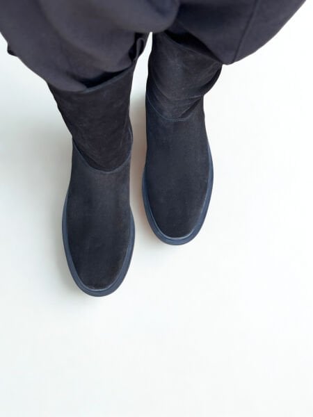 Siyah Süet Hakiki Deri Körüklü Rahat Kadın Günlük Çizme