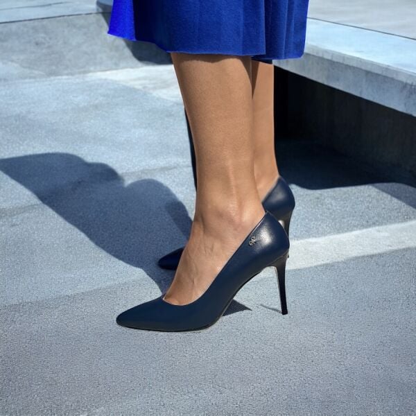 Lacivert Hakiki Deri Stiletto