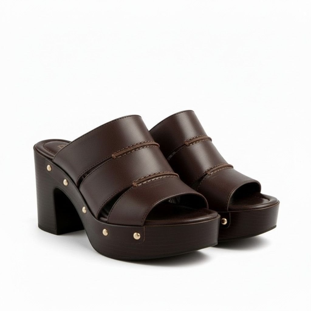 Kahve Deri Hafif Tabanlı Dikiş Detaylı Kadın Takunya Terlik(Kopya)