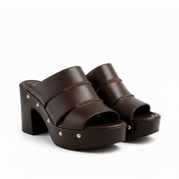 Kahve Deri Hafif Tabanlı Dikiş Detaylı Kadın Takunya Terlik(Kopya)