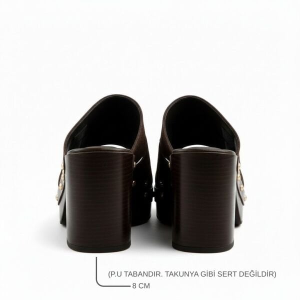 Kahve Deri Hafif Tabanlı Dikiş Detaylı Kadın Takunya Terlik(Kopya)