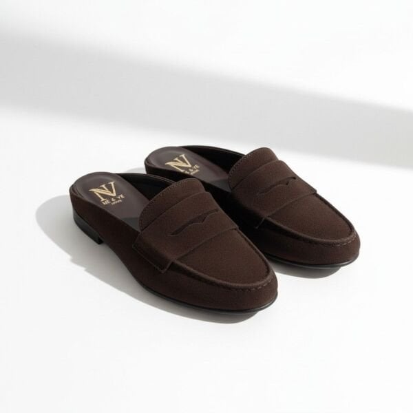 Kahve Süet Kadın Yuvarlak Burun Sabo Terlik