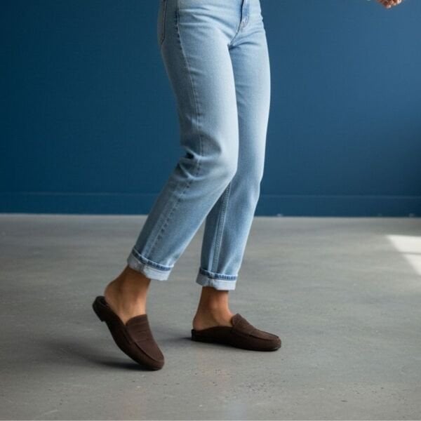 Kahve Süet Kadın Yuvarlak Burun Sabo Terlik