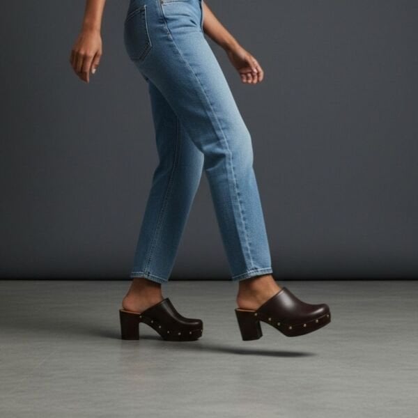 Kahve Deri Hafif Tabanlı Kadın Takunya Terlik