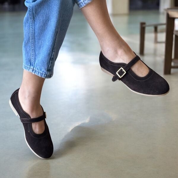 Kahve Süet Hakiki Deri Tokalı Babet