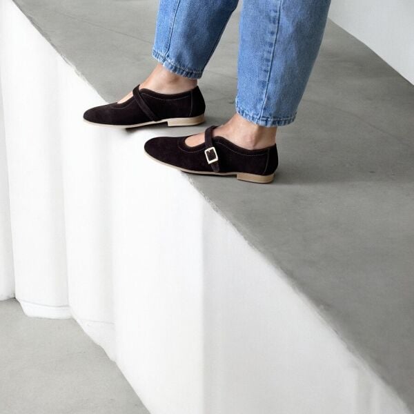 Kahve Süet Hakiki Deri Tokalı Babet