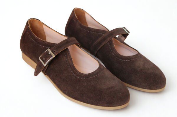 Kahve Süet Hakiki Deri Tokalı Babet