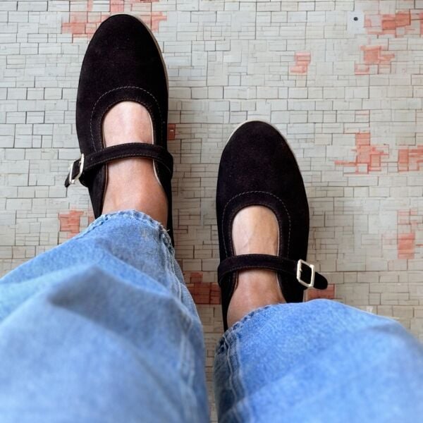 Kahve Süet Hakiki Deri Tokalı Babet