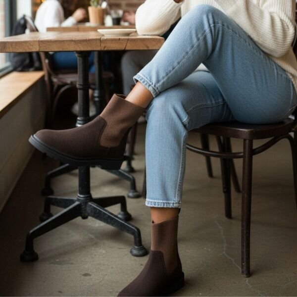 Kahve Süet Hakiki Deri Lastikli Kadın Yuvarlak Burunlı Bot