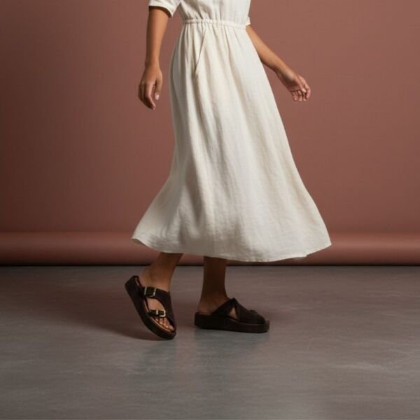 Kahve Süet İki Tokalı Kalın Kaplama Tabanlı Kadın Terlik