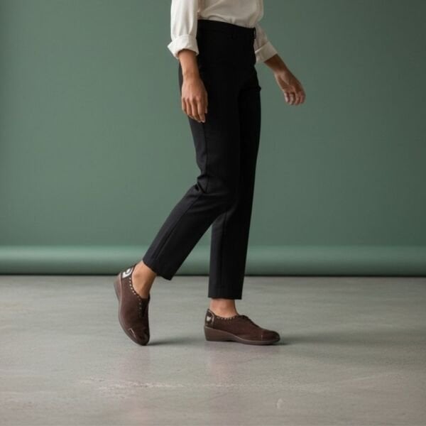 Kahve Süet Rugan Garnili Biye ve Lastik Detaylı Kadın Feta Tabanlı Ortopedik Ayakkabı