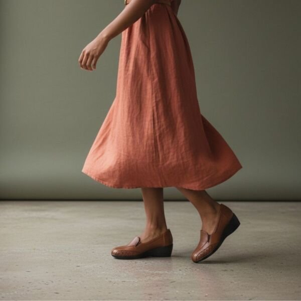 Taba Deri Örgü Detaylı İki Yandan Lastikli Kadın Feta Tabanlı Ortopedik Ayakkabı