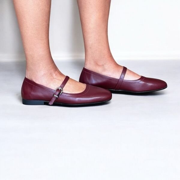 Bordo Hakiki Deri Tokalı Kadın Babet