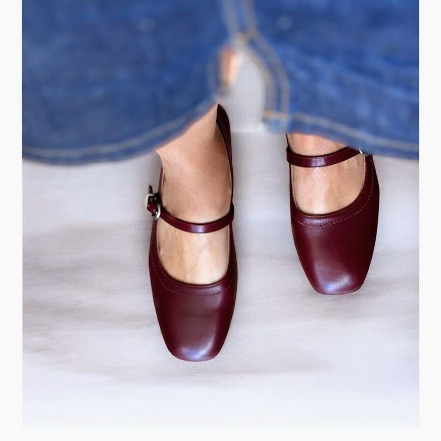 Bordo Hakiki Deri Tokalı Kadın Babet