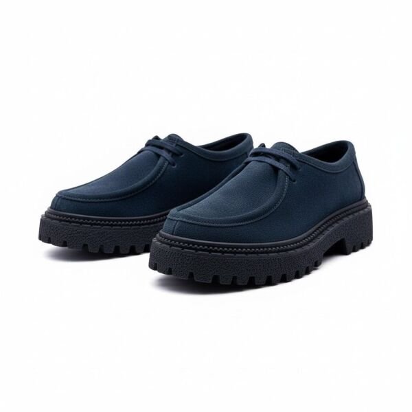 Lacivert Süet Hakiki Deri Bağcıklı Lacivert Tabanlı Kadın Günlük Casual Ayakkabı