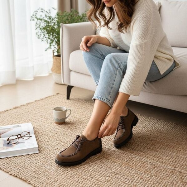 Kahve Süet Hakiki Deri Bağcıklı Kadın Casual Ayakkabı