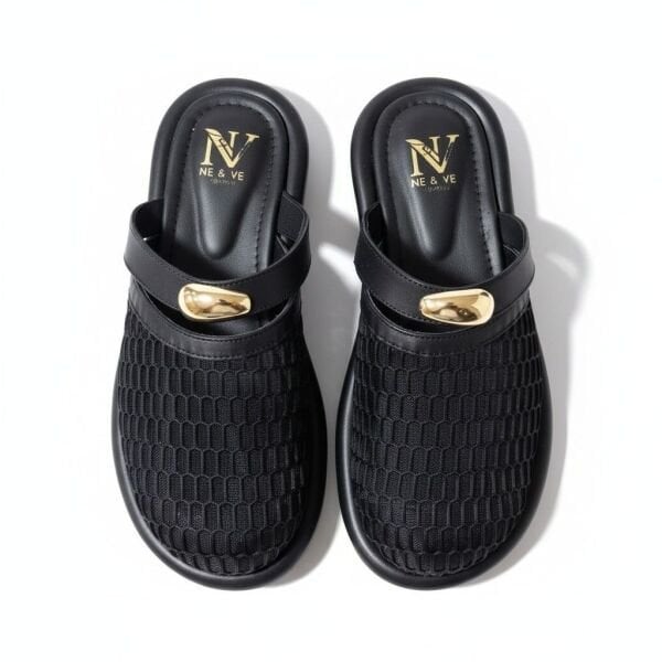 Siyah File Toka Detaylı Kadın Sabo Terlik