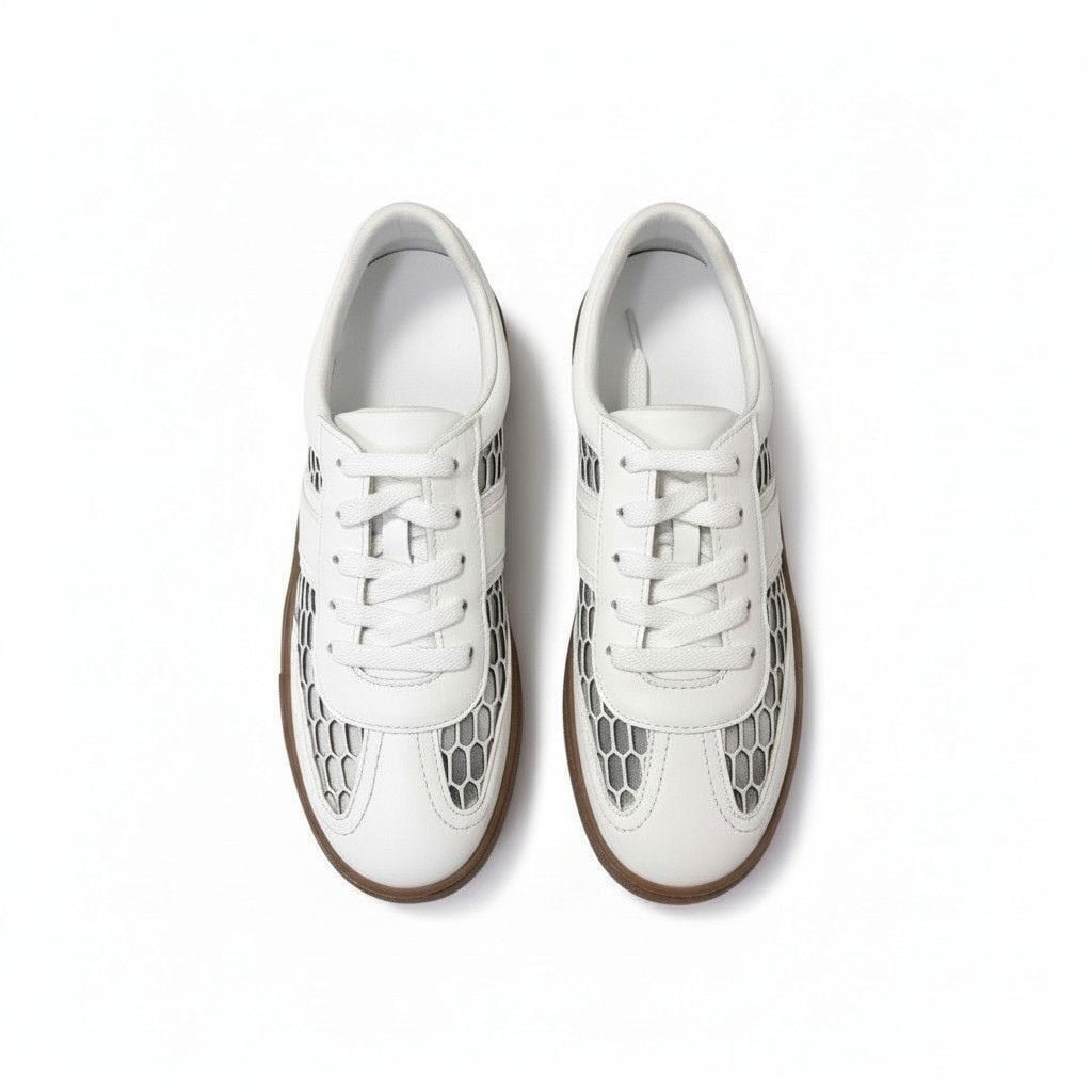 Beyaz Deri File Detaylı Kadın Günlük Sneaker