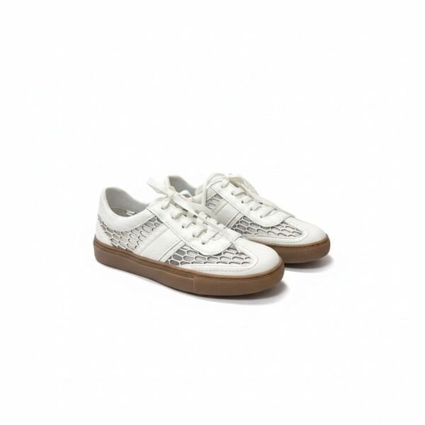 Beyaz Deri File Detaylı Kadın Günlük Sneaker