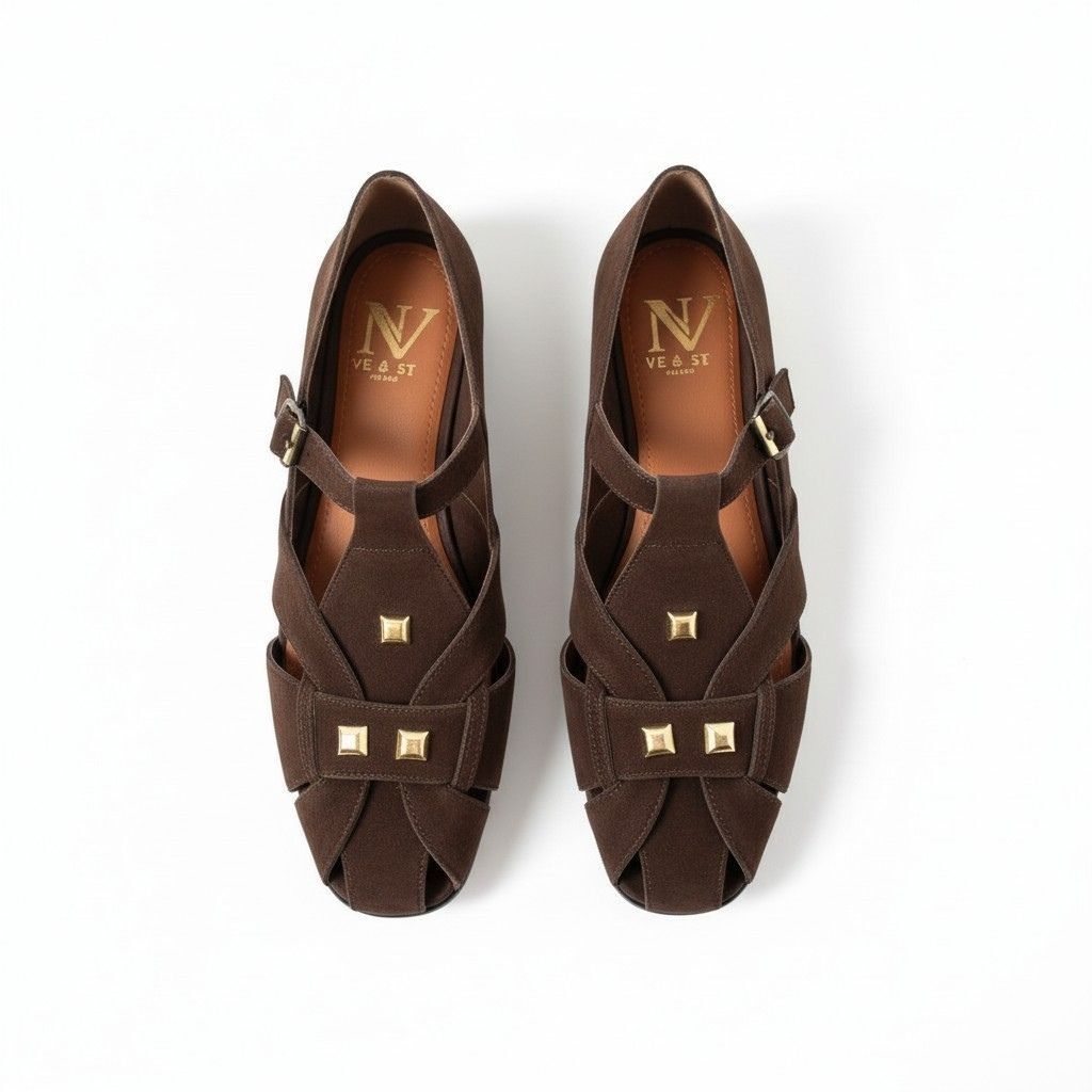 Kahve Süet Aksesuar Detaylı Tokalı Kadın Sandalet