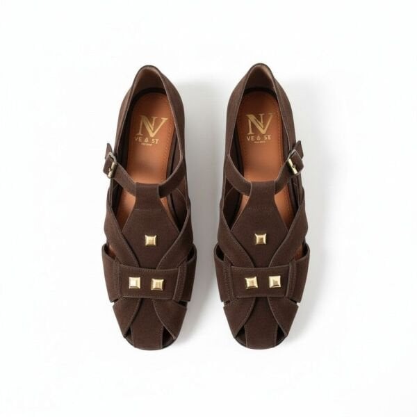 Kahve Süet Aksesuar Detaylı Tokalı Kadın Sandalet