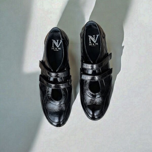 Siyah Kırışık Rugan Cırtlı Hakiki Deri Babet