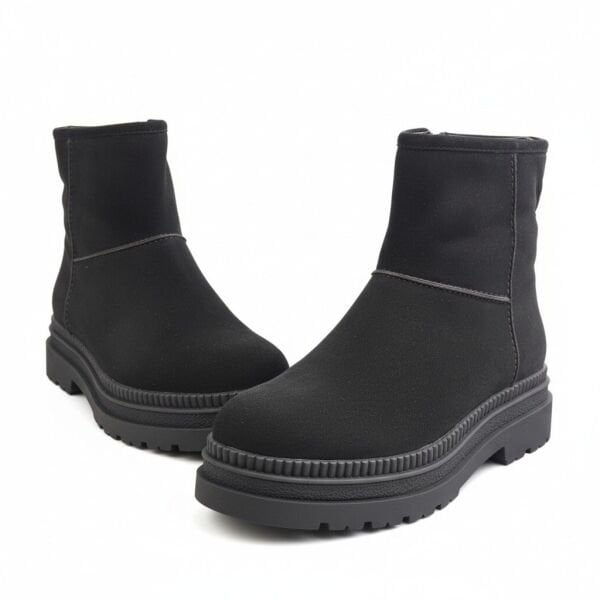 Siyah Süet Hakiki Deri İçten Fermuarlı Kadın Kalın Tabanlı Bot