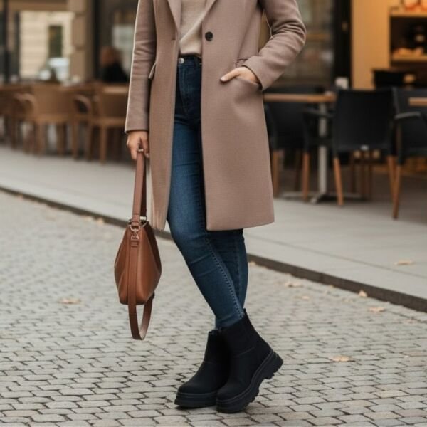 Siyah Süet Hakiki Deri İçten Fermuarlı Kadın Kalın Tabanlı Bot