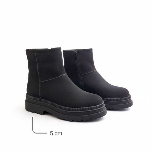 Siyah Süet Hakiki Deri İçten Fermuarlı Kadın Kalın Tabanlı Bot