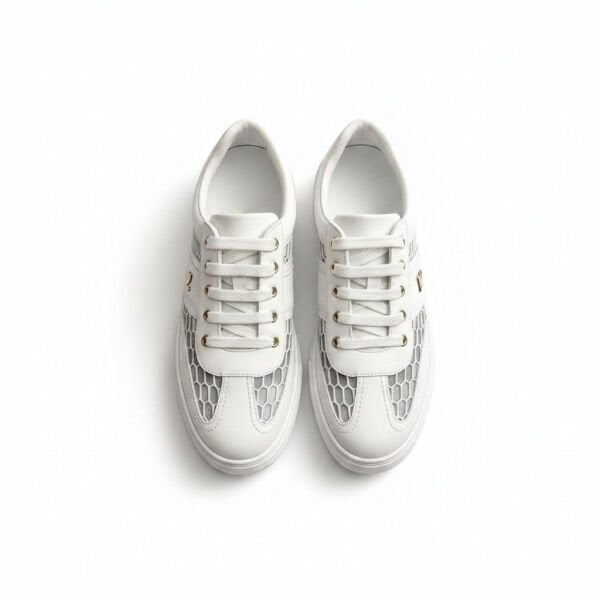 Beyaz Deri File Garnili Aksesuar Detaylı Kadın Günlük Sneaker
