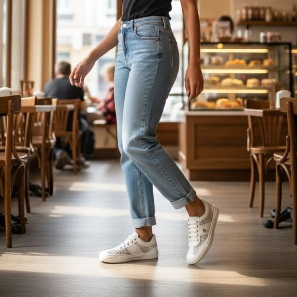 Beyaz Deri File Garnili Aksesuar Detaylı Kadın Günlük Sneaker