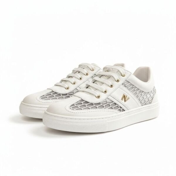 Beyaz Deri File Garnili Aksesuar Detaylı Kadın Günlük Sneaker