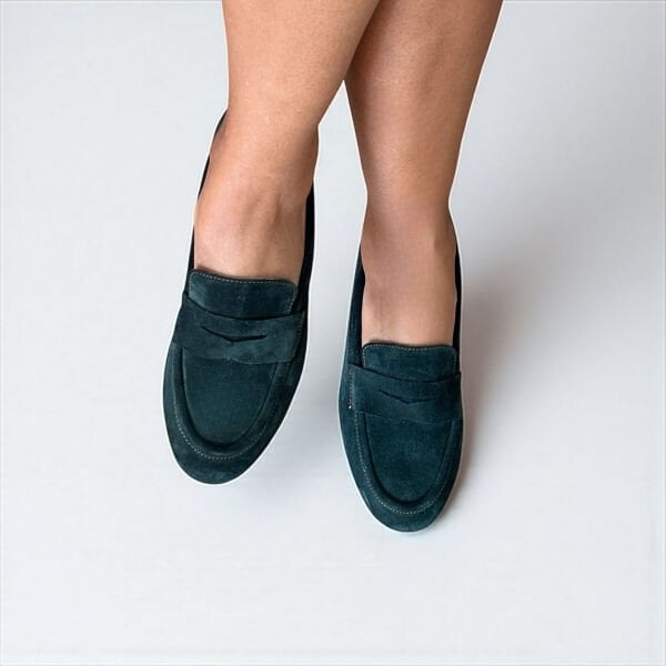 Koyu Yeşil Süet Hakiki Deri Kadın Loafer Ayakkabı