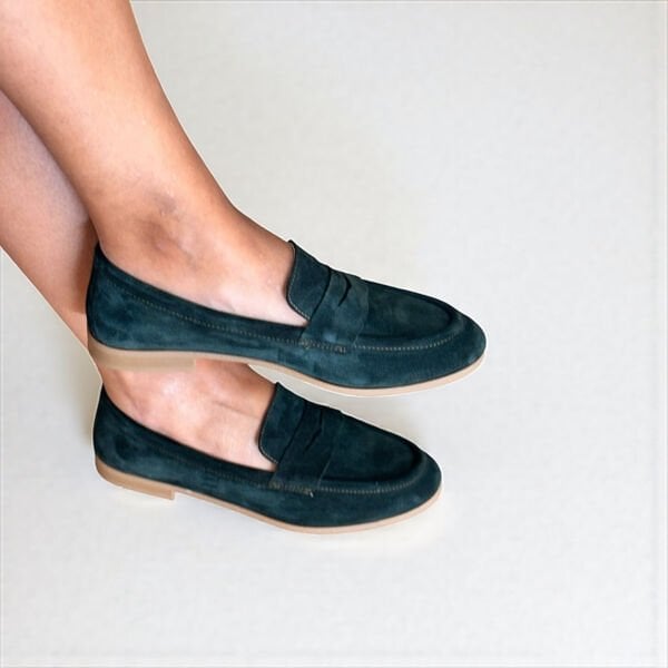 Koyu Yeşil Süet Hakiki Deri Kadın Loafer Ayakkabı