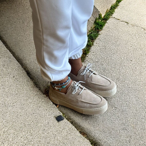 Bej Süet Hakiki Deri Kadın Günlük Rahat Bağcıklı Ayakkabı