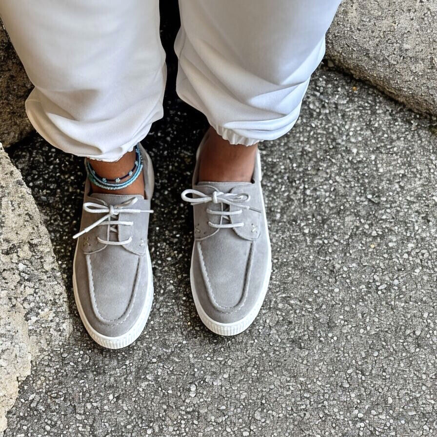 Gri Süet Hakiki Deri Kadın Günlük Rahat Bağcıklı Ayakkabı