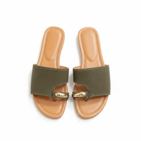 Haki Süet Hakiki Deri Tokalı Parmak Arası Kadın Şık ve Rahat Terlik