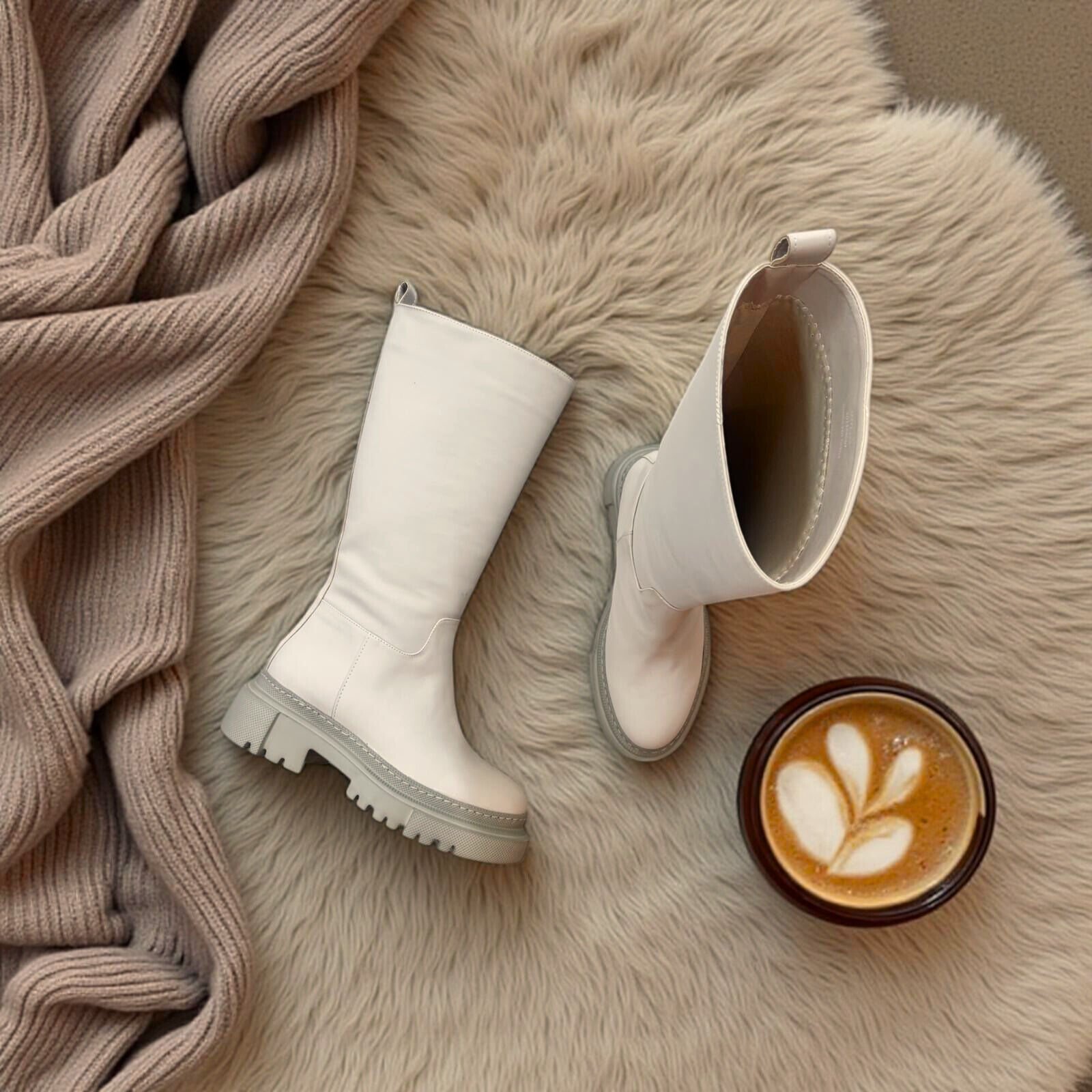 Bej Mat Deri Diz Altı Kadın Günlük Çizme