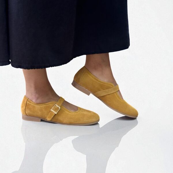 Hardal Süet Hakiki Deri Tokalı Kadın Babet