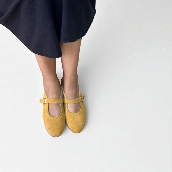 Hardal Süet Hakiki Deri Tokalı Kadın Babet