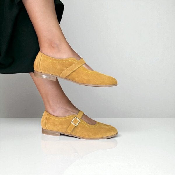 Hardal Süet Hakiki Deri Tokalı Kadın Babet