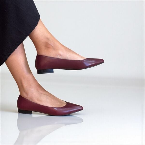 Bordo Hakiki Deri Sivri Burun Şık Ve Rahat Günlük BabeT