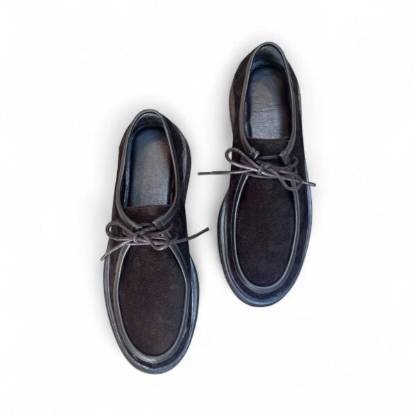 Siyah Süet Hakiki Deri Bağcıklı Kadın Ayakkabı