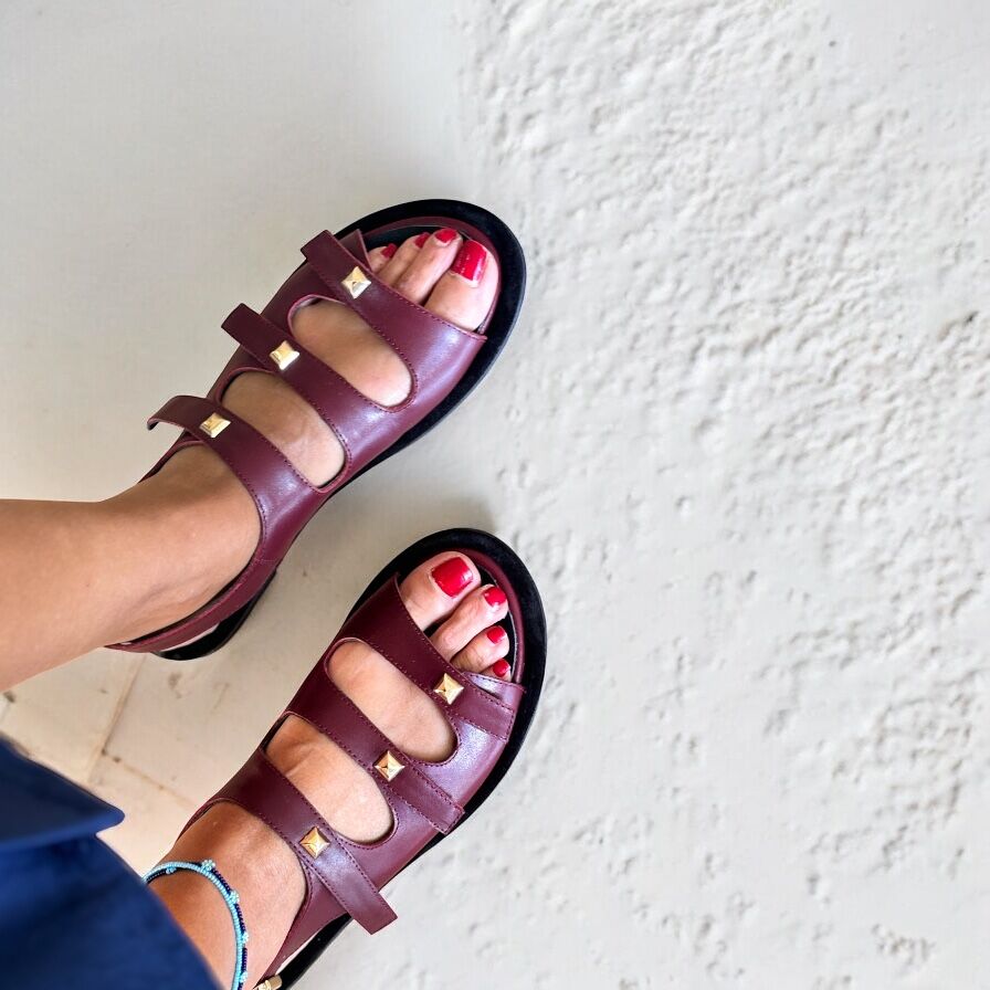 Bordo Hakiki Deri Gold Aksesuarlı Günlük Rahat Sandalet BORDO - 36