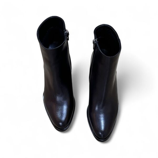 Siyah Deri İçten Fermuarlı Kadın Kalın Topuklu Bot