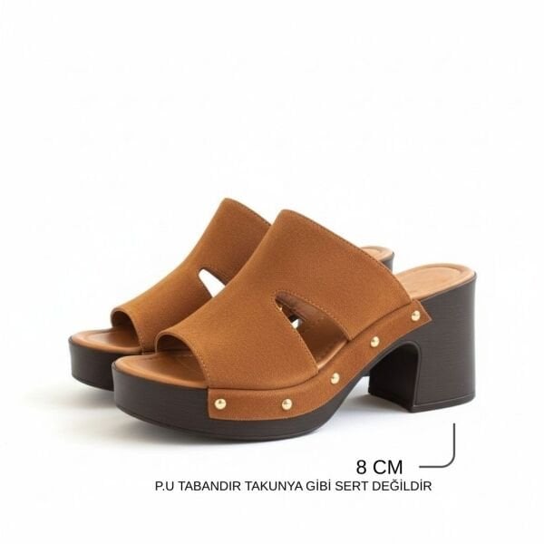 Taba Süet Hakiki Deri Hafif Tabanlı Kadın Takunya Terlik