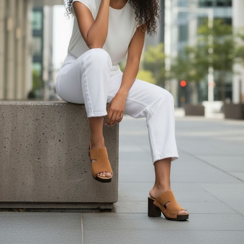 Taba Süet Hakiki Deri Hafif Tabanlı Kadın Takunya Terlik