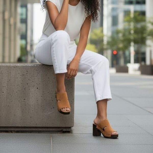 Taba Süet Hakiki Deri Hafif Tabanlı Kadın Takunya Terlik